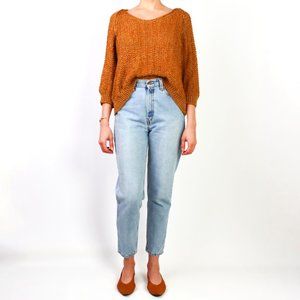 Massimo Dutti Women's Crewneck Sweater Italian Yarn Shimmer Knit Gold Medium